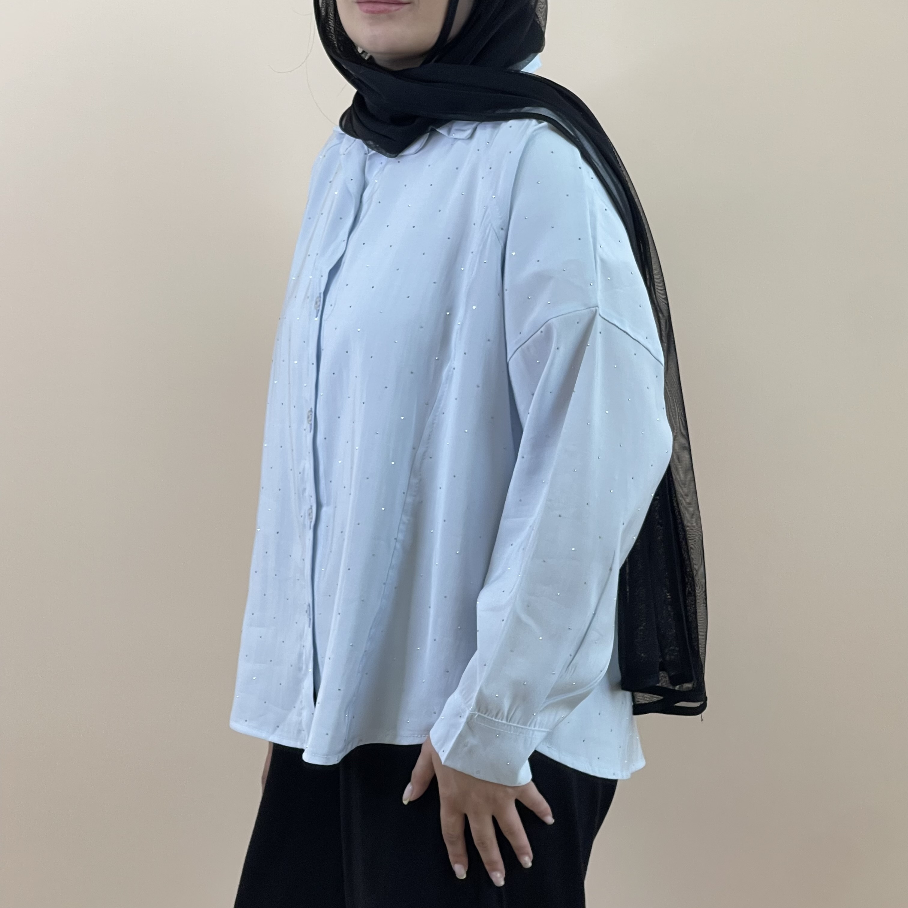 شومیز ریزشی نگین دار آبی