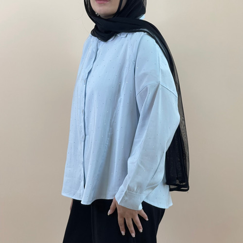 شومیز ریزشی نگین دار آبی