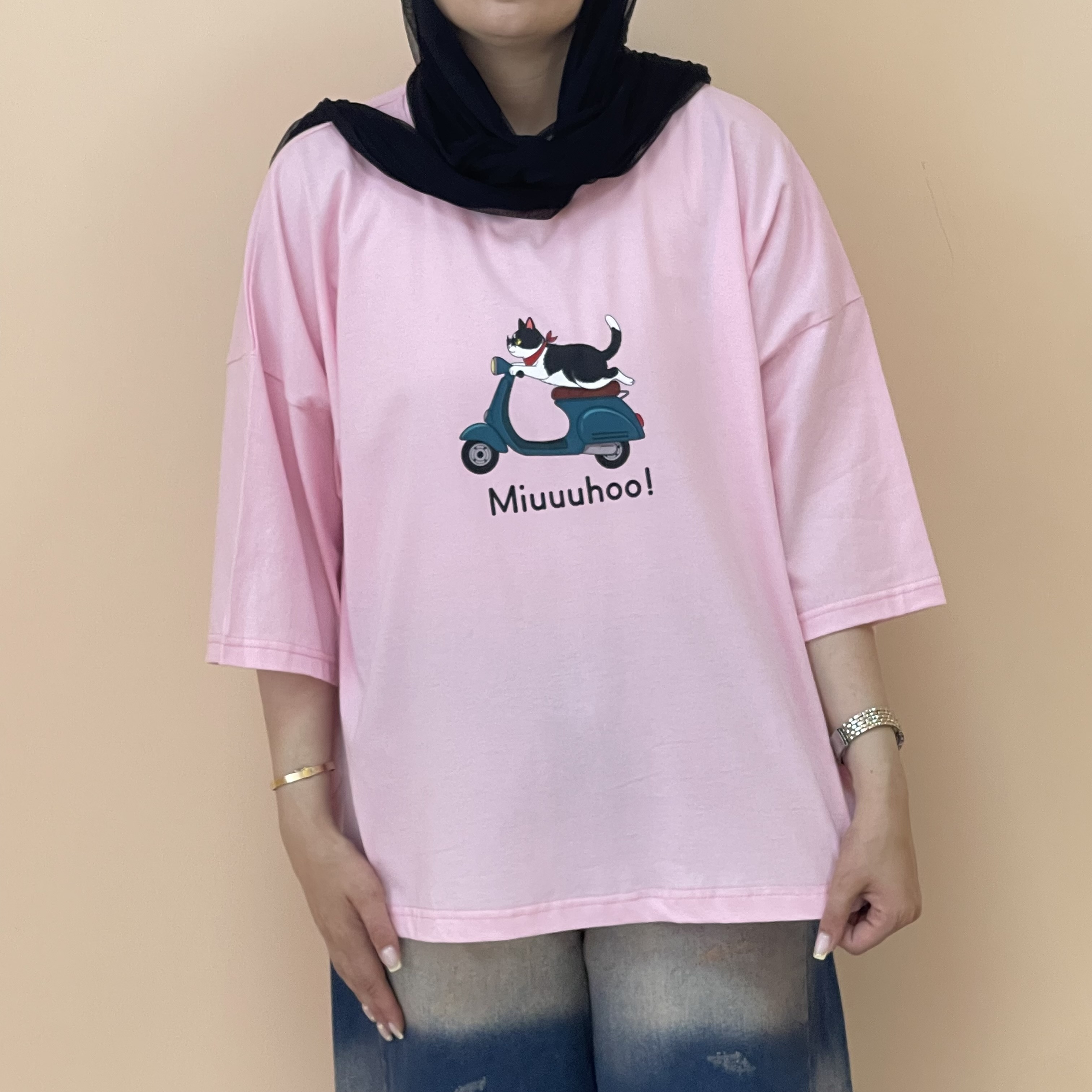 تیشرت باکسی زنانه پشت ساده  رنگ صورتی