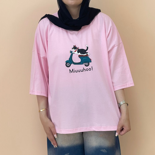 تیشرت باکسی زنانه پشت ساده رنگ صورتی