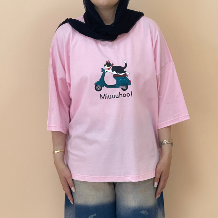 تیشرت باکسی زنانه پشت ساده رنگ صورتی