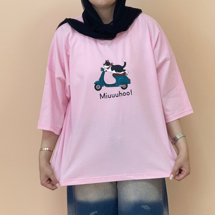 تیشرت باکسی زنانه پشت ساده رنگ صورتی