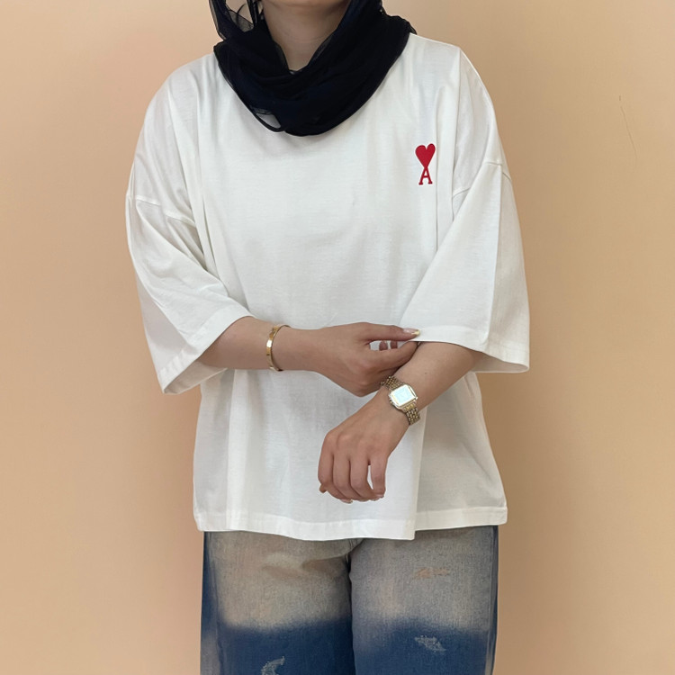 تیشرت باکسی زنانه پشت ساده رنگ سفید دل تک