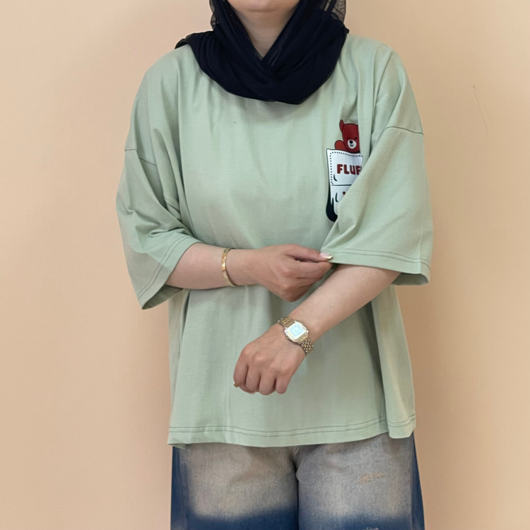 تیشرت باکسی زنانه پشت ساده رنگ سبز