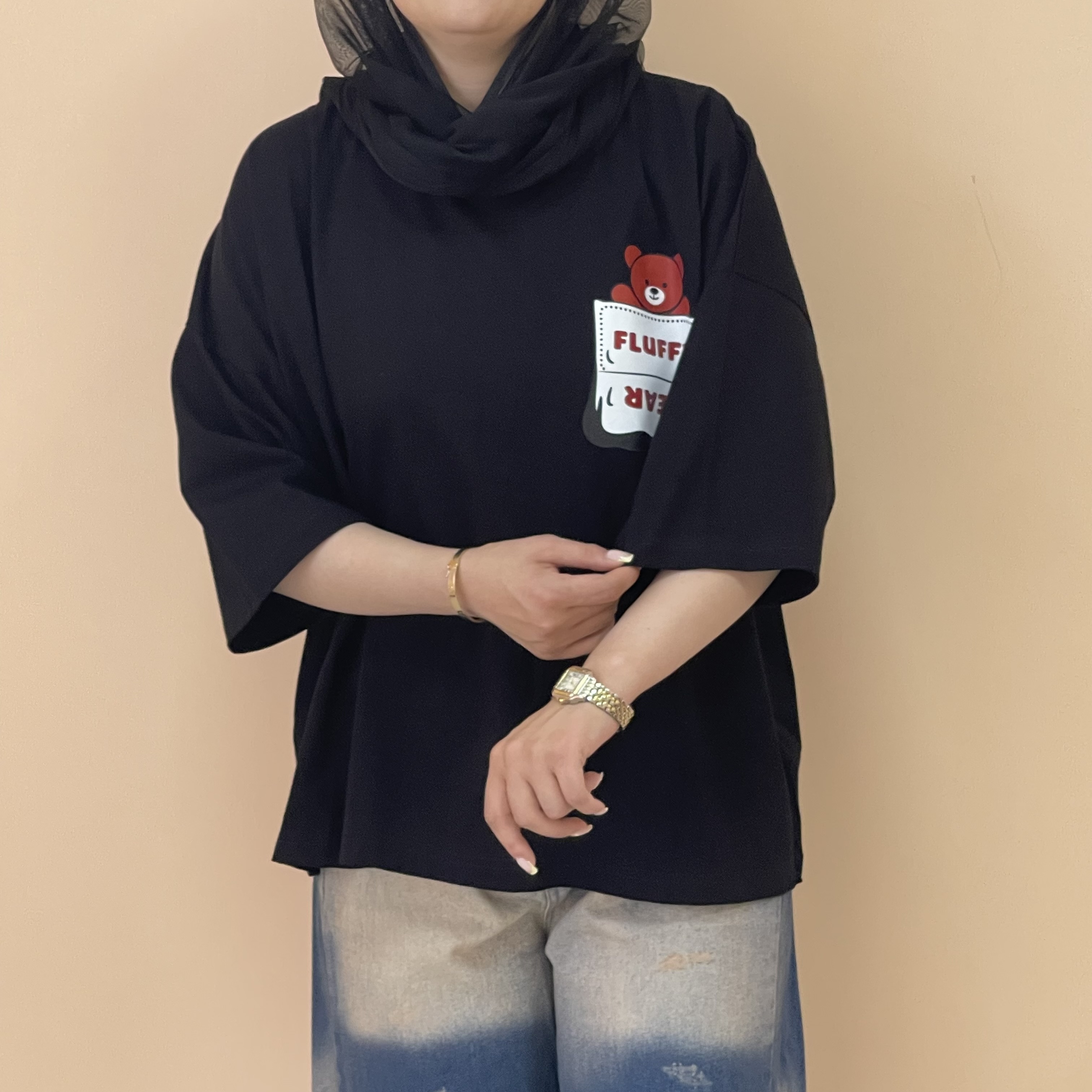 تیشرت باکسی زنانه پشت ساده  رنگ مشکی