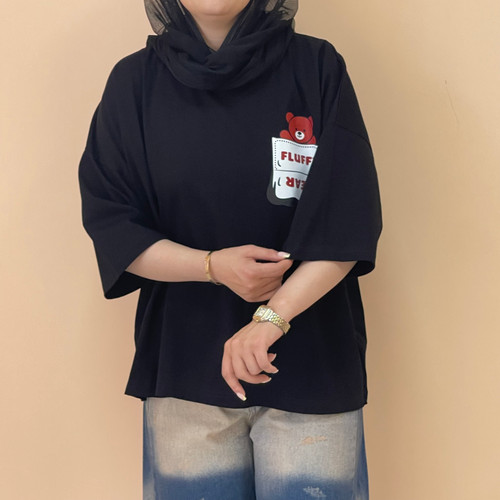تیشرت باکسی زنانه پشت ساده رنگ مشکی