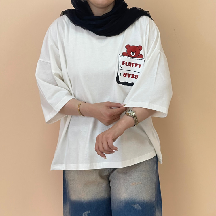 تیشرت باکسی زنانه پشت ساده رنگ سفید