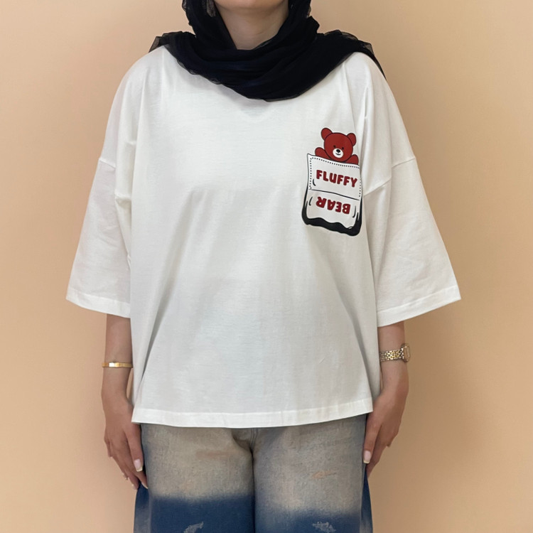 تیشرت باکسی زنانه پشت ساده رنگ سفید
