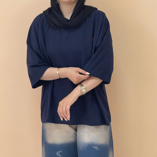 تیشرت باکسی زنانه پشت ساده رنگ سرمه ای