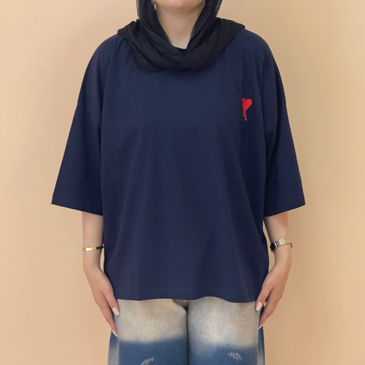 تیشرت باکسی زنانه پشت ساده رنگ سرمه ای