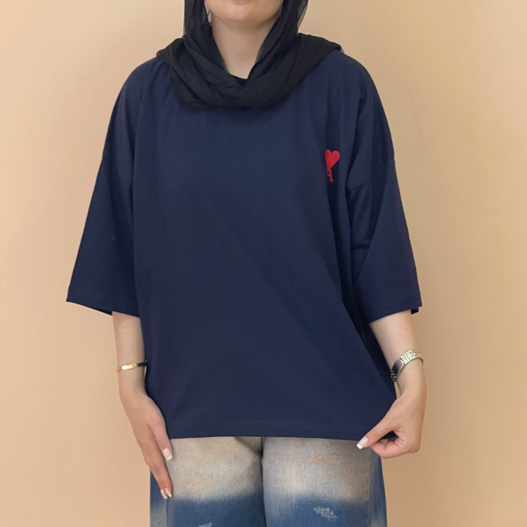 تیشرت باکسی زنانه پشت ساده رنگ سرمه ای