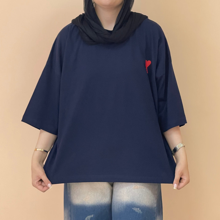 تیشرت باکسی زنانه پشت ساده رنگ سرمه ای