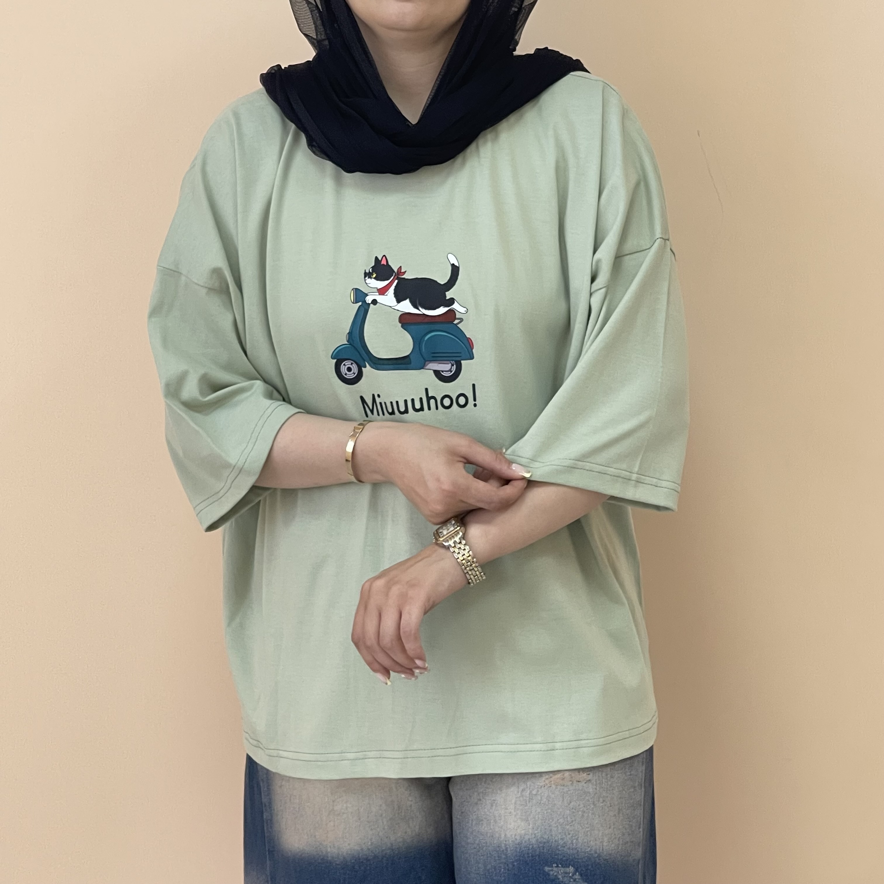 تیشرت باکسی زنانه پشت ساده  رنگ سبز