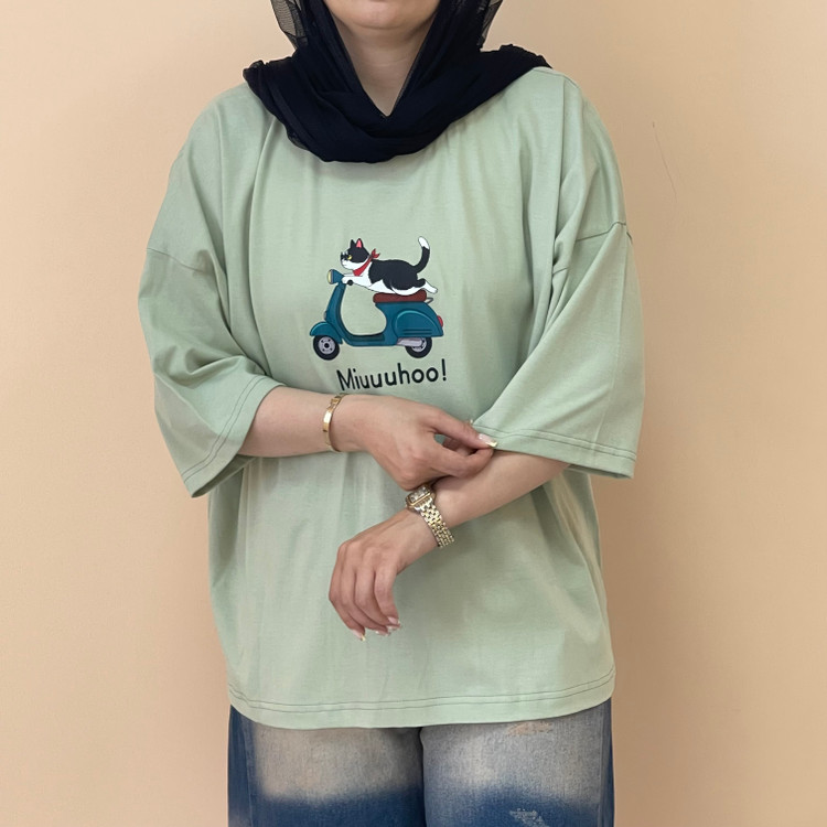 تیشرت باکسی زنانه پشت ساده رنگ سبز