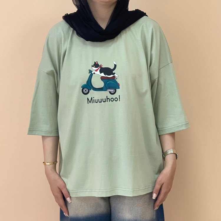 تیشرت باکسی زنانه پشت ساده رنگ سبز