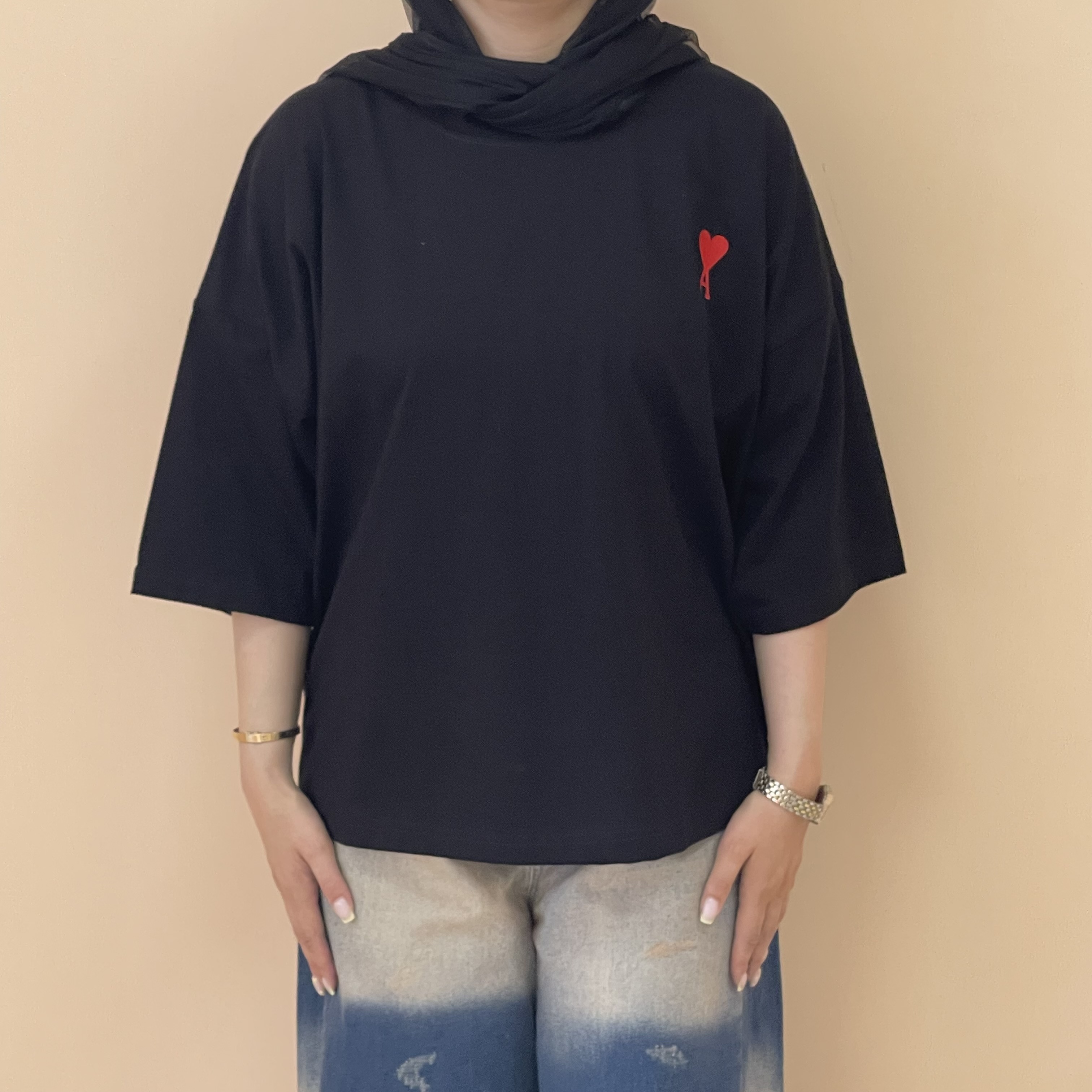 تیشرت باکسی زنانه پشت ساده  رنگ مشکی