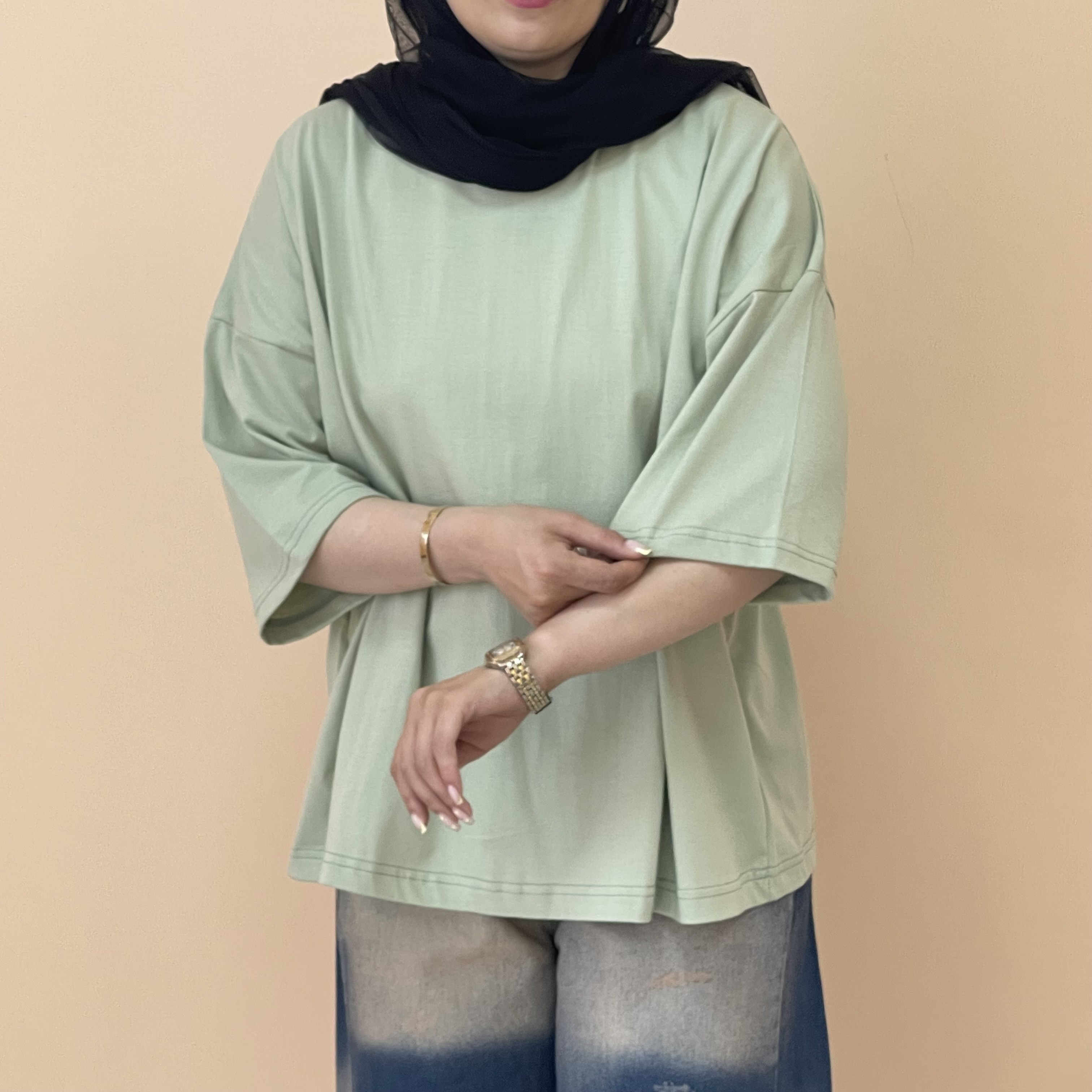 تیشرت باکسی زنانه پشت ساده  رنگ سبز