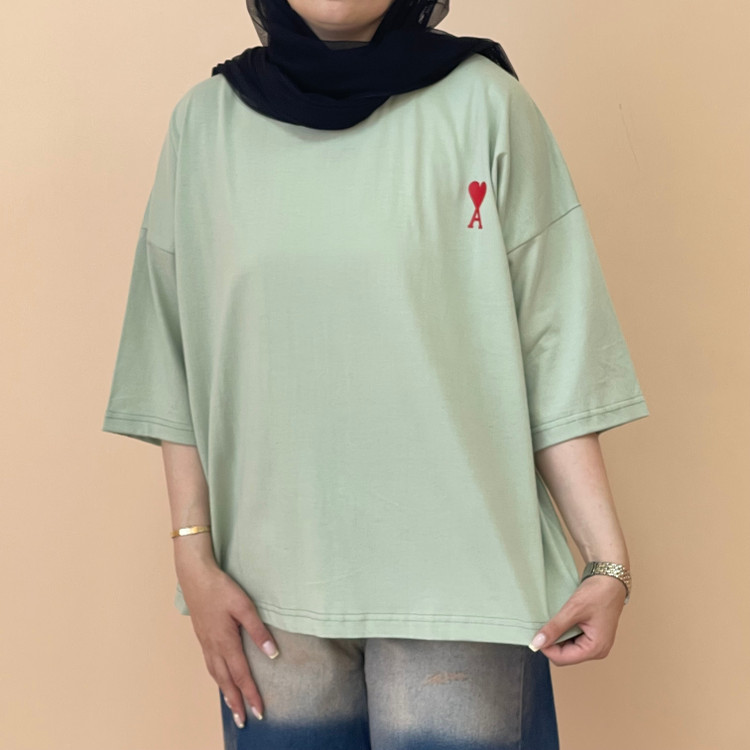 تیشرت باکسی زنانه پشت ساده رنگ سبز