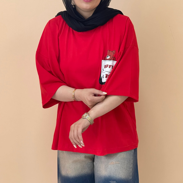 تیشرت باکسی زنانه پشت ساده رنگ قرمز