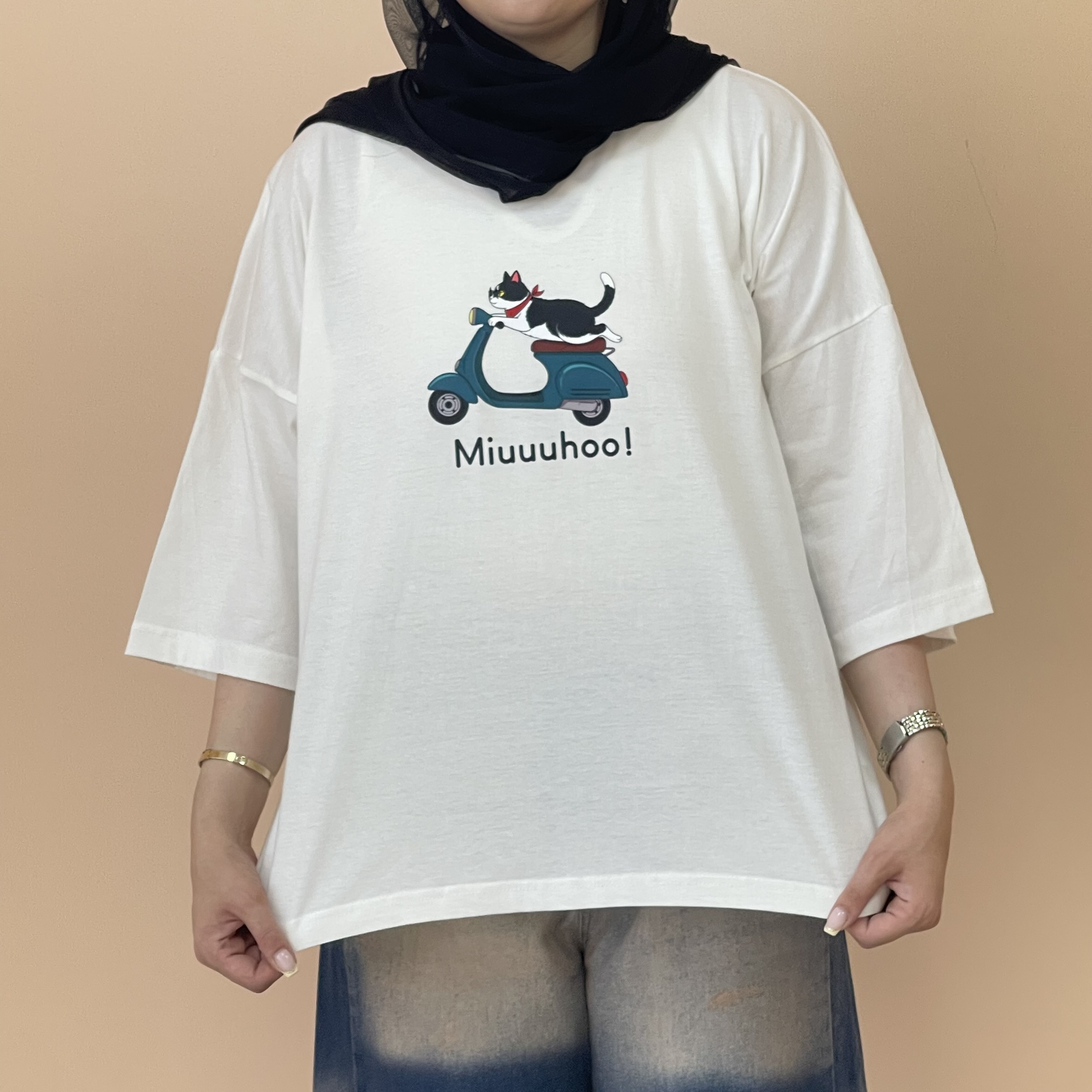 تیشرت باکسی زنانه پشت ساده  رنگ سفید