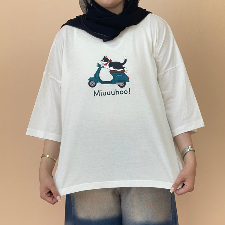 تیشرت باکسی زنانه پشت ساده رنگ سفید