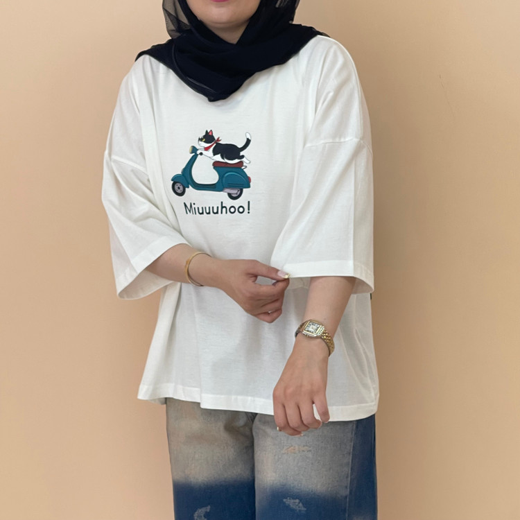 تیشرت باکسی زنانه پشت ساده رنگ سفید