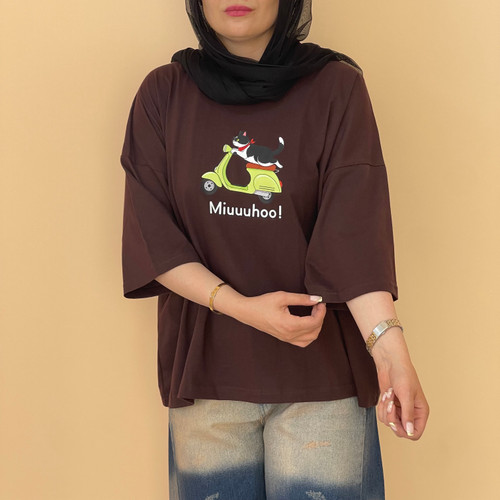 تیشرت باکسی زنانه پشت ساده رنگ قهوه ای