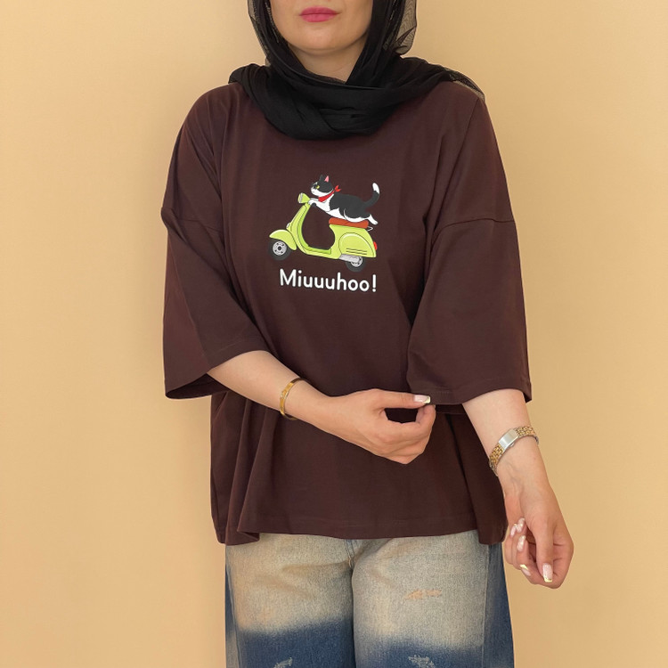 تیشرت باکسی زنانه پشت ساده رنگ قهوه ای