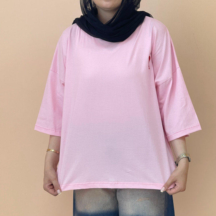 تیشرت باکسی زنانه پشت ساده رنگ صورتی