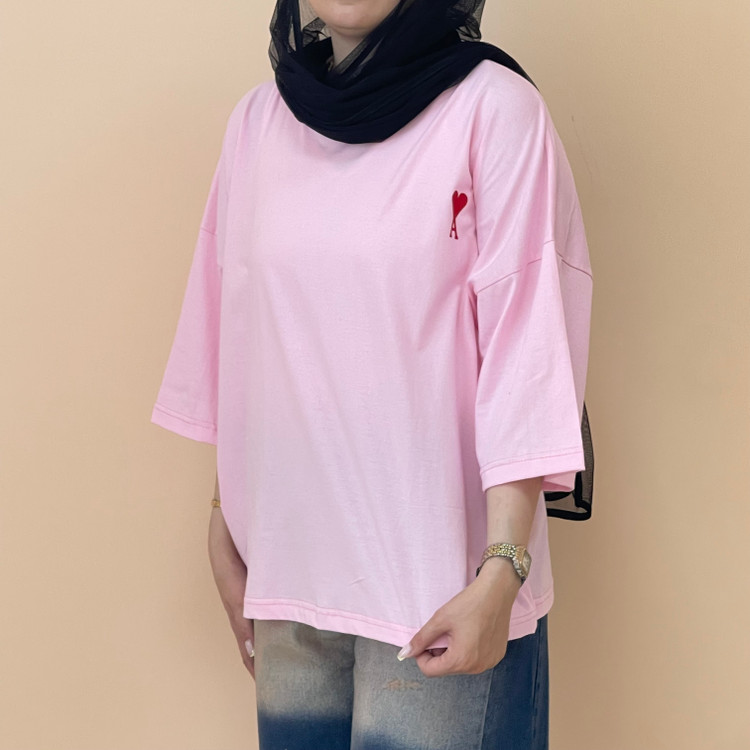 تیشرت باکسی زنانه پشت ساده رنگ صورتی