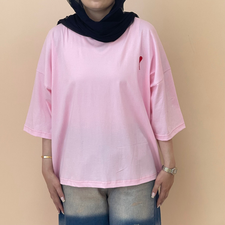 تیشرت باکسی زنانه پشت ساده رنگ صورتی