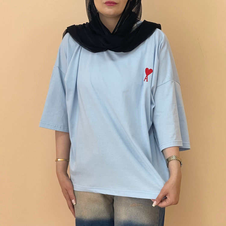 تیشرت باکسی زنانه پشت ساده رنگ آبی