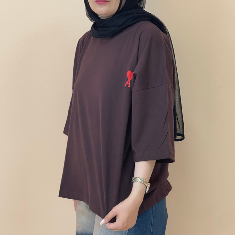 تیشرت باکسی زنانه پشت ساده رنگ قهوه ای