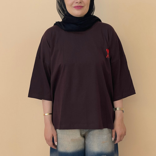 تیشرت باکسی زنانه پشت ساده رنگ قهوه ای