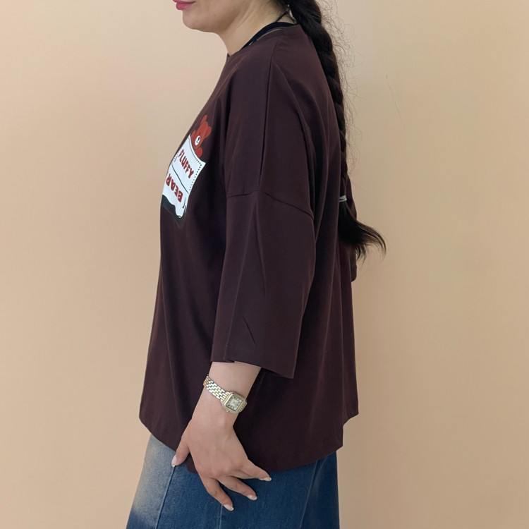 تیشرت باکسی زنانه پشت ساده رنگ قهوه ای