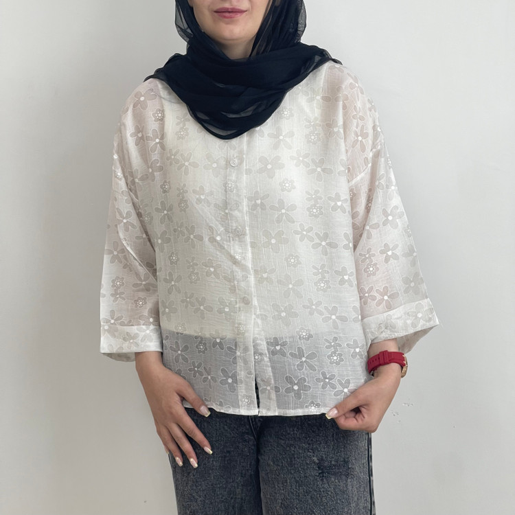 شومیز ریزشی شیشه ای بابونه سفید