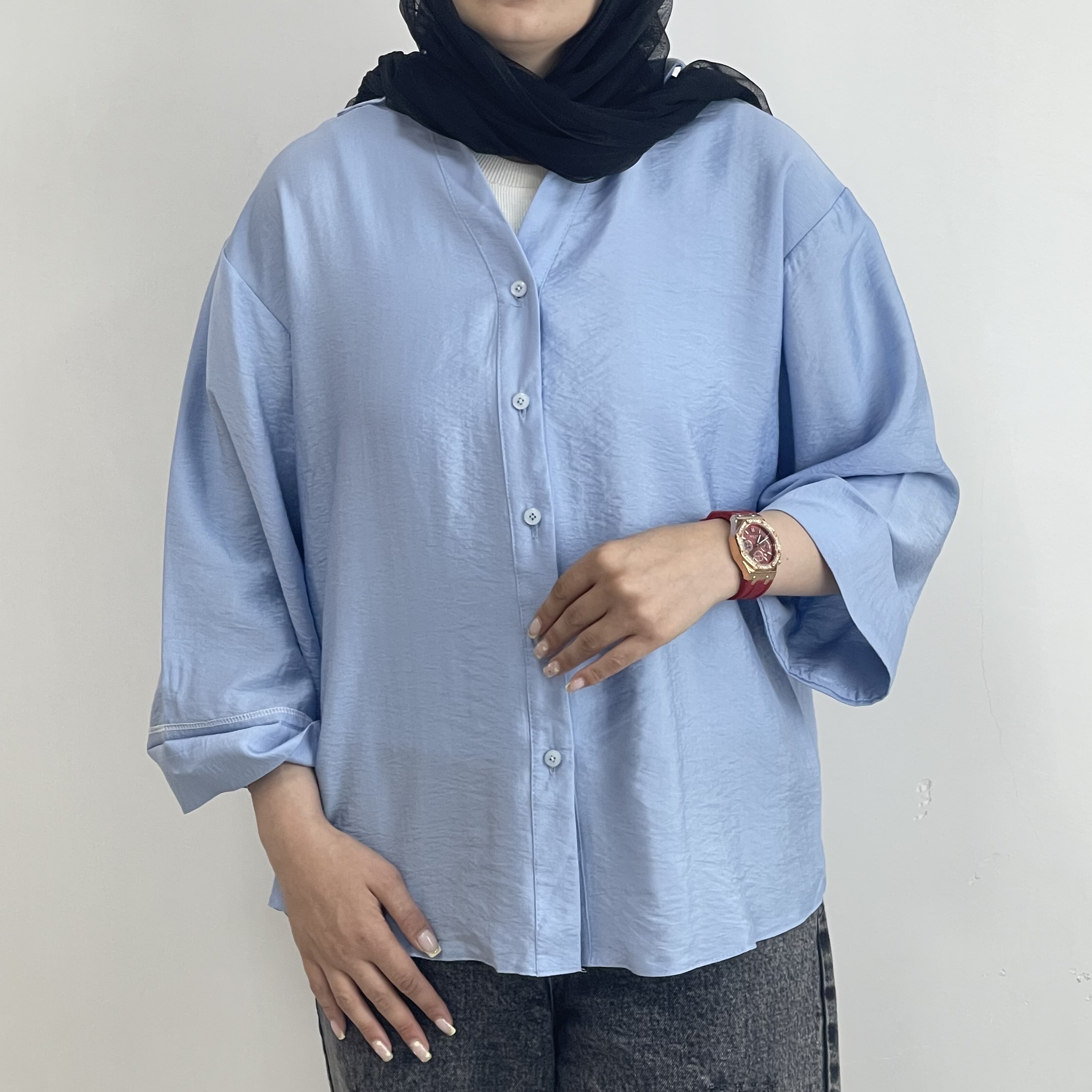 شومیز ریزشی ابی رنگ